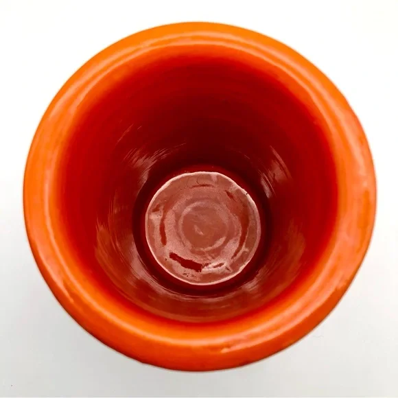Italian Pottery Wine Crock Vase Atomic Orange Textured Lava Lily Flower Italy